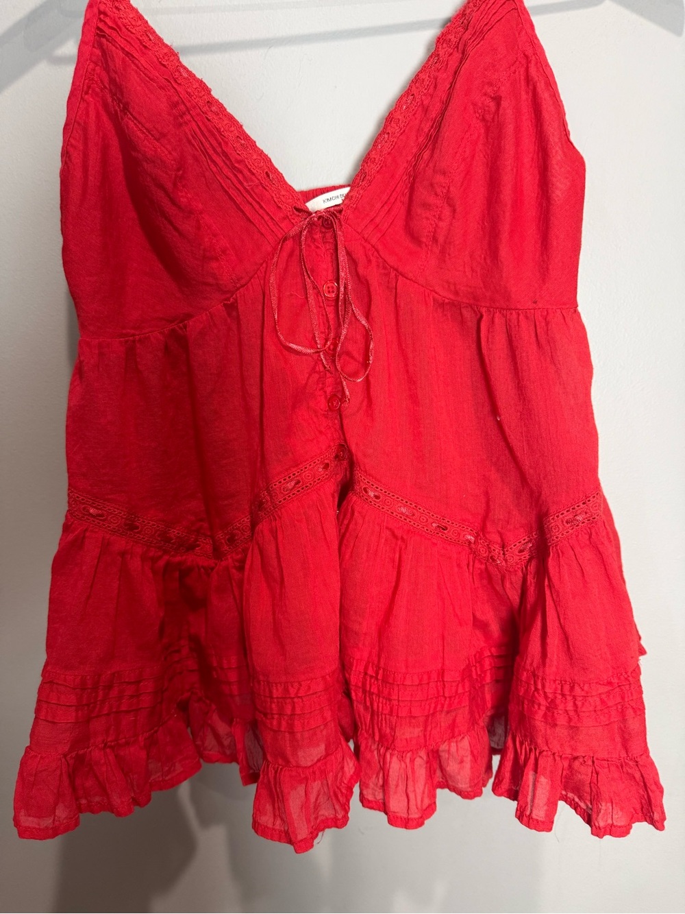 Kimchi Blue Urban Outfitters Red Cotton Babydoll Tank Top Lace Ruffle M - Picture 2 of 8
